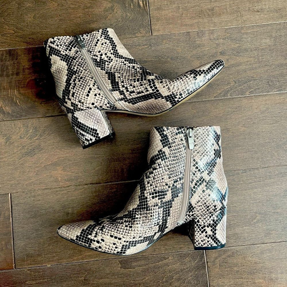 Marc Fisher Black and Tan snakeskin boots - Women’s 8.5